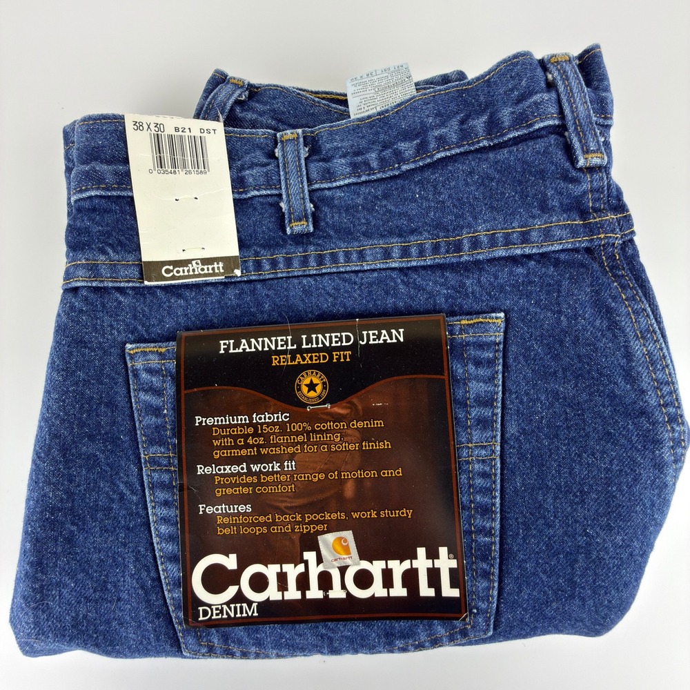 Carhartt B21 DST Flannel Lined Relaxed Fit Denim Jeans Mens 38x30 NWT Dark Stone